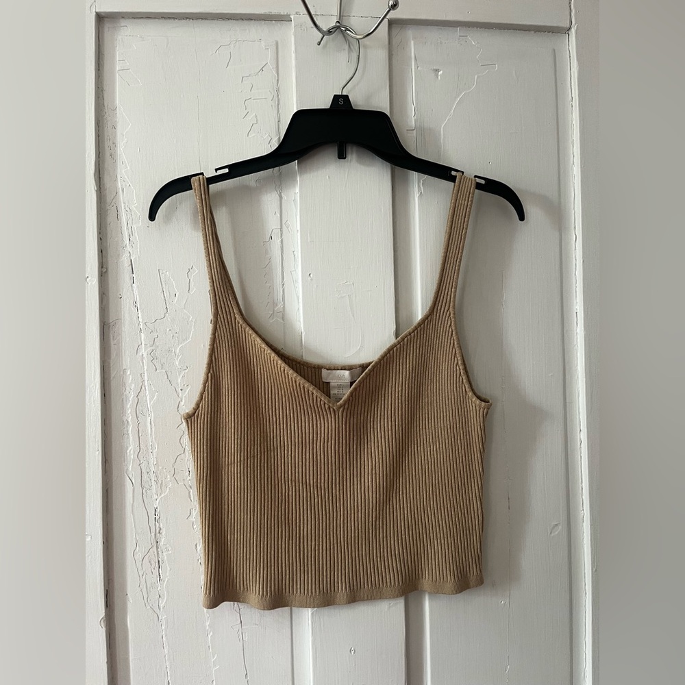 Tan Ribbed Knit Women's Top